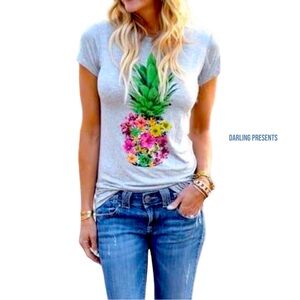 Pineapple Graphic Tee Shirt Women Color Gray Size  L